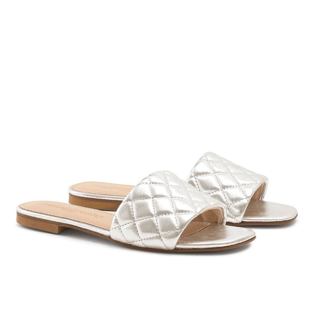 Russell And Bromley Quilted Flate Sandaler Dame Sølv | 018KMFPH