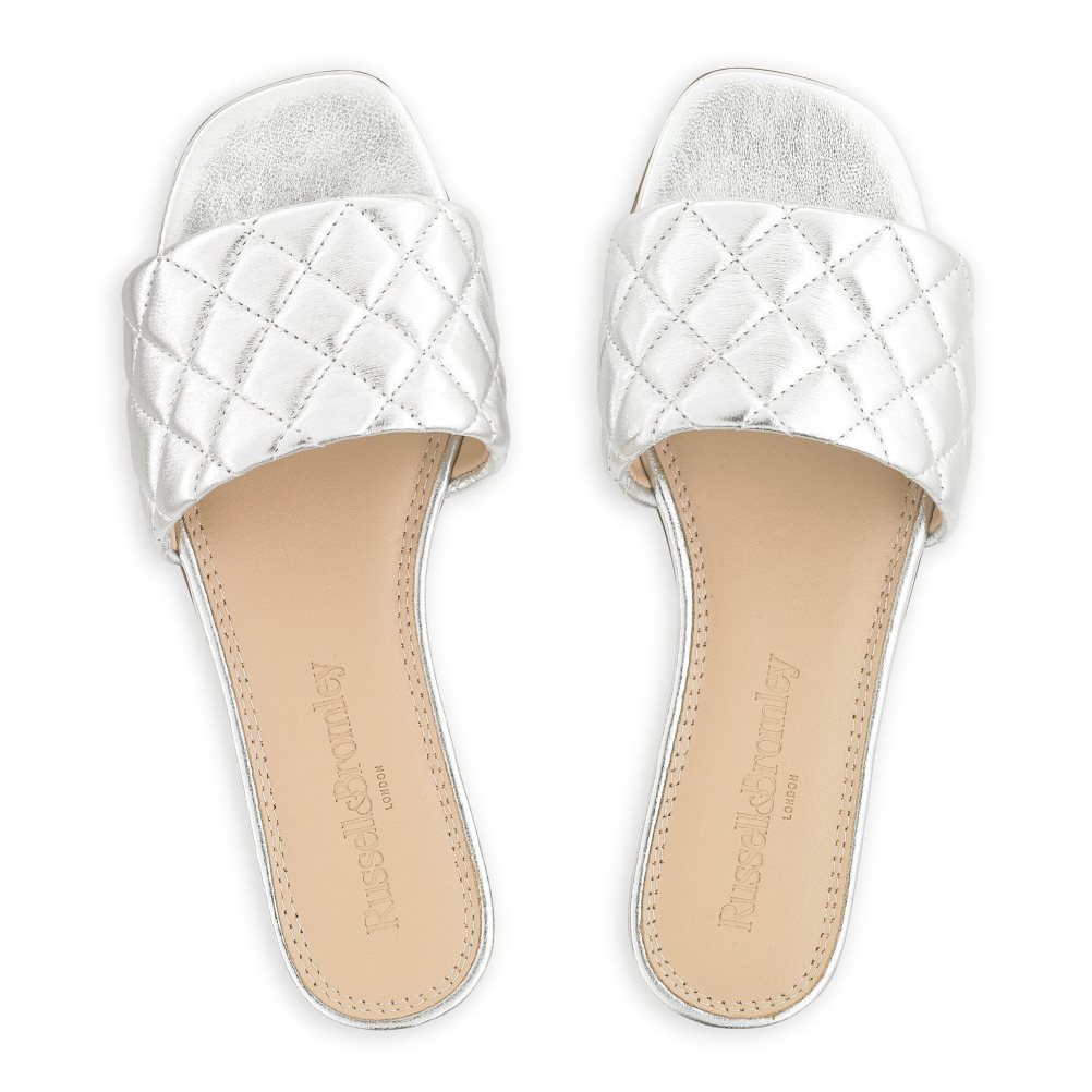 Russell And Bromley Quilted Flate Sandaler Dame Sølv | 018KMFPH