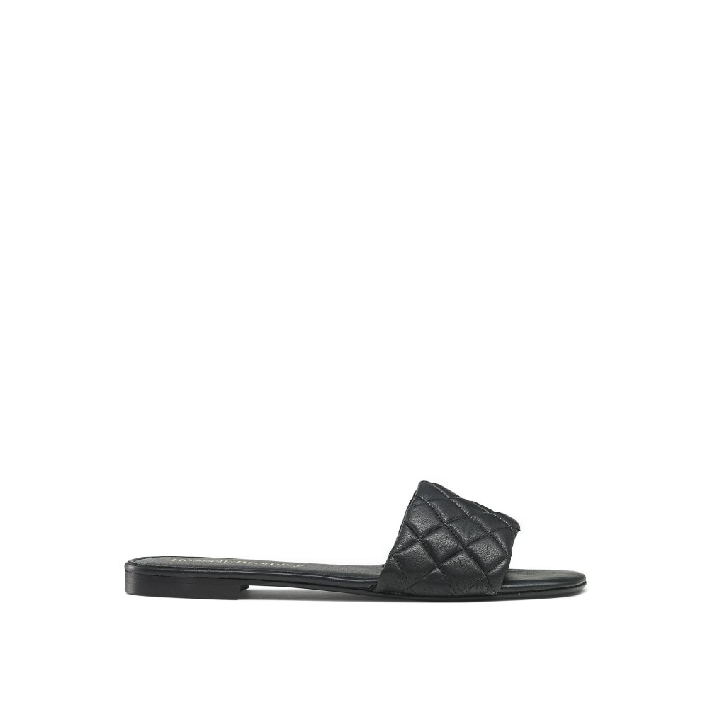 Russell And Bromley Quilted Flate Sandaler Dame Svarte | 476OLGUE