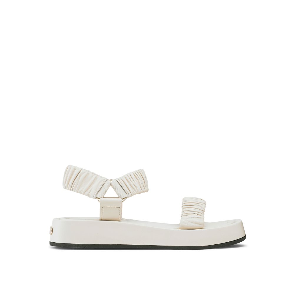 Russell And Bromley Scrunch Up Ruched Two Part Flate Sandaler Dame Pisket Krem | 075NRUKJ