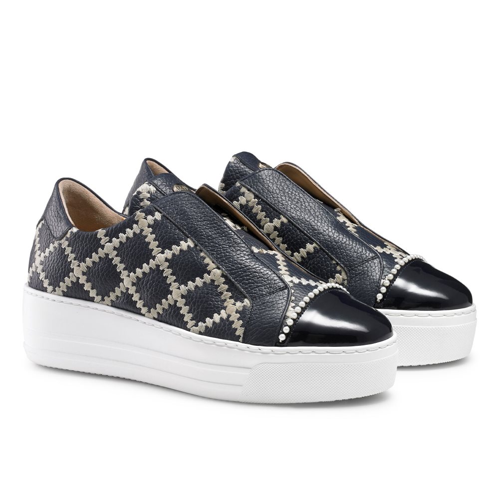 Russell And Bromley Seawalk Laceless Platform Sko Dame Svarte Marineblå | 412ZMFQD