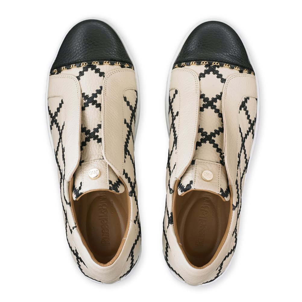 Russell And Bromley Seawalk Laceless Platform Sko Dame Beige Svarte | 739URVXJ