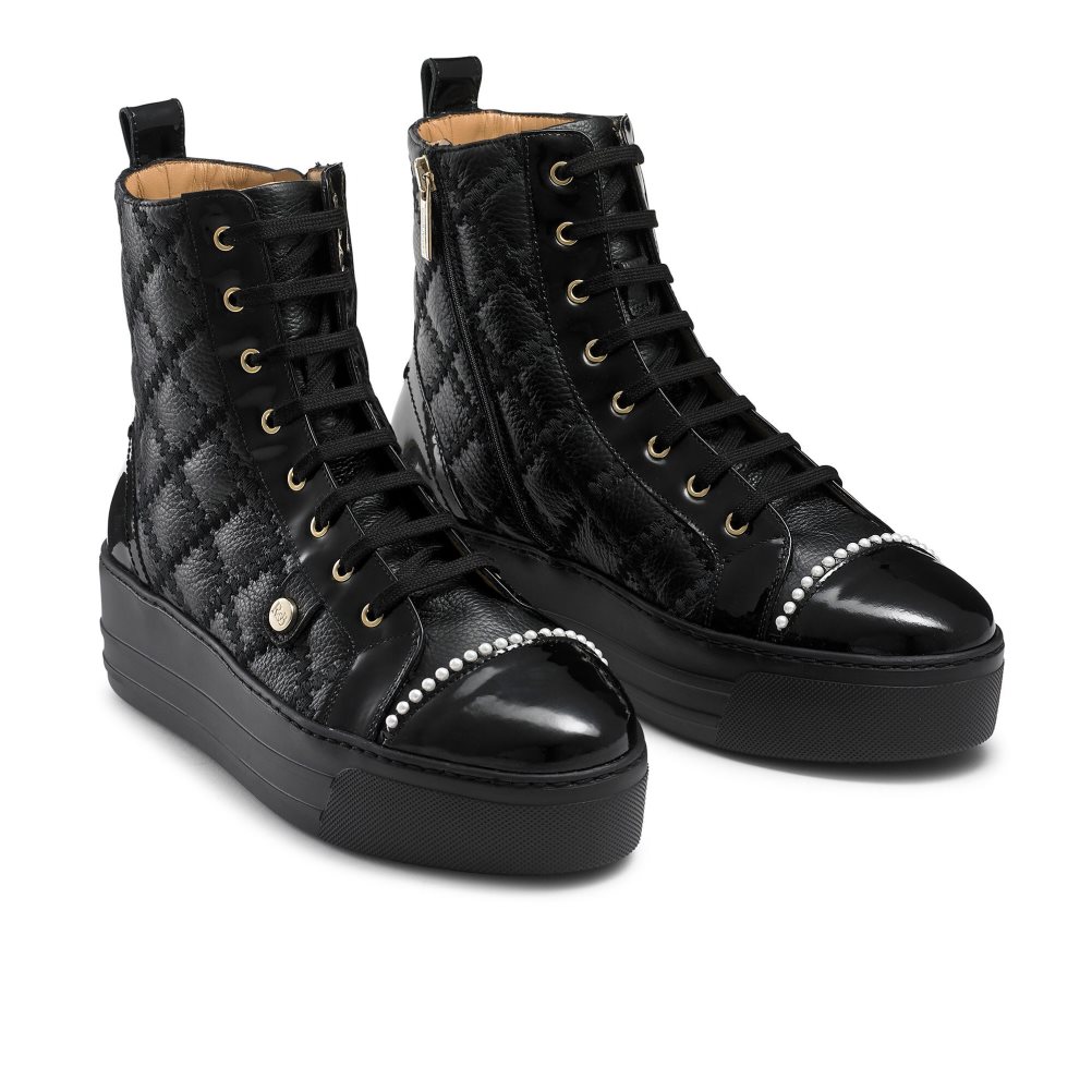 Russell And Bromley Stitch Top Quilted High Top Joggesko Dame Svarte | 365GZSEA