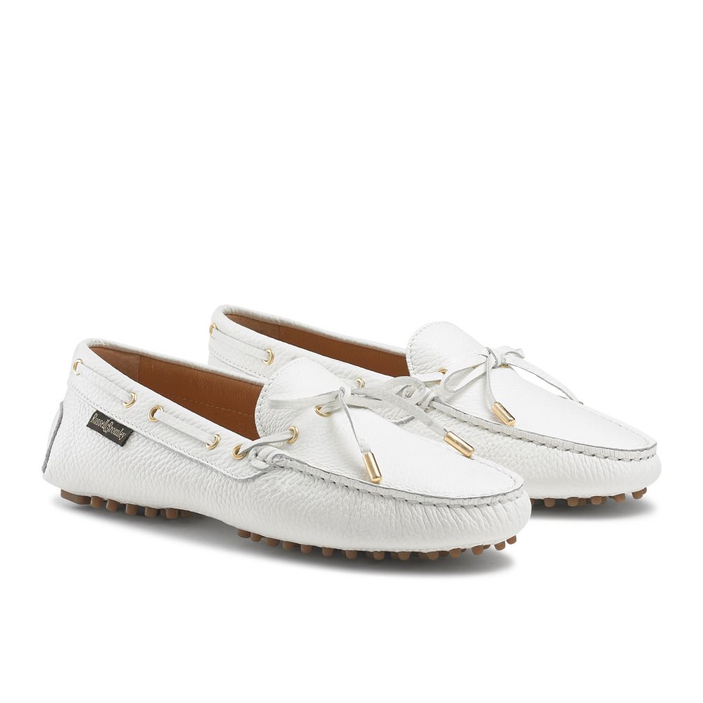 Russell And Bromley Strada Bow Trim Driver Loafers Dame Hvite | 736BMGIR