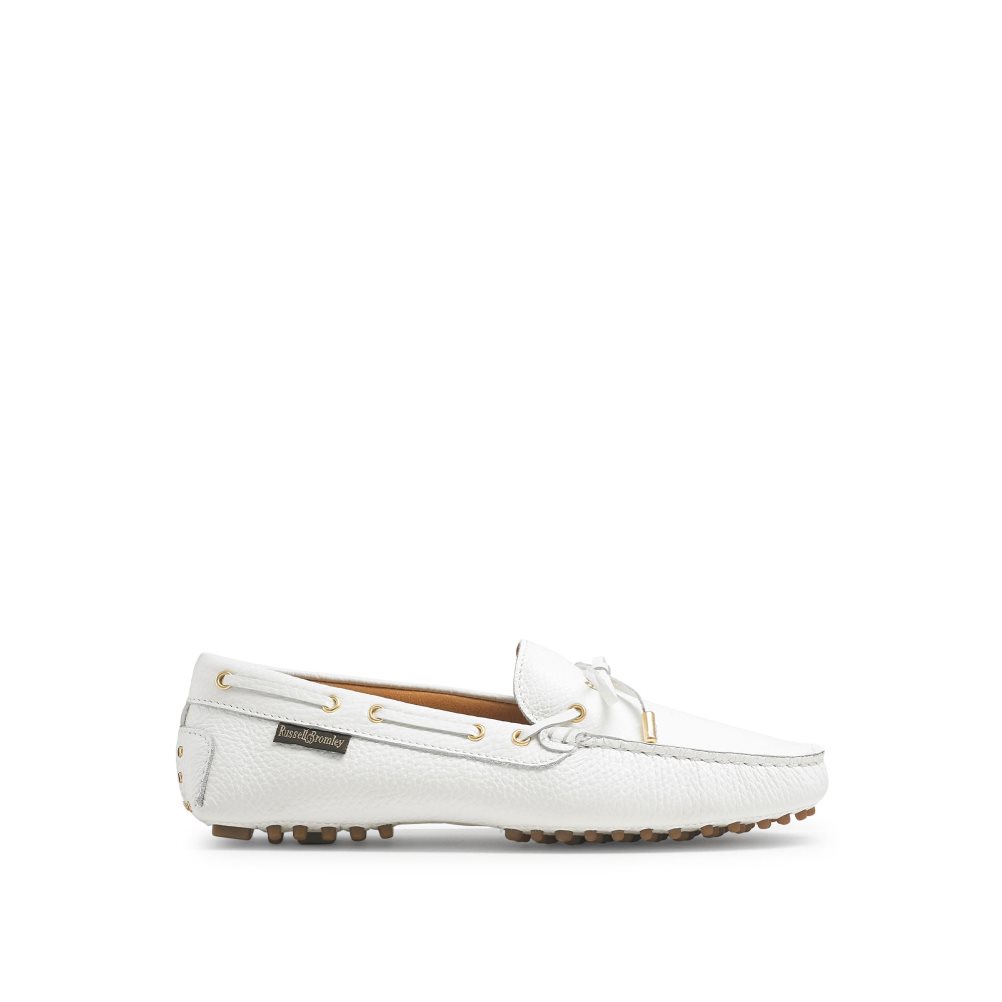 Russell And Bromley Strada Bow Trim Driver Loafers Dame Hvite | 736BMGIR