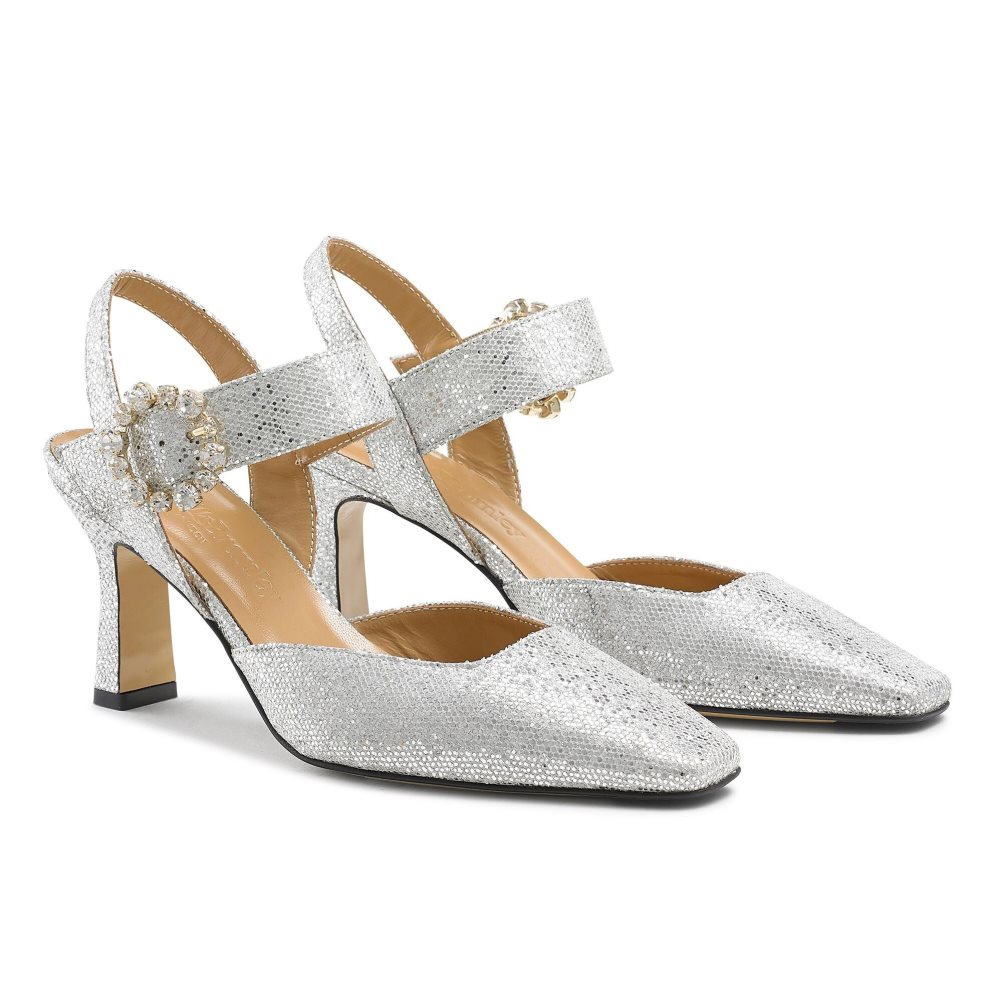 Russell And Bromley Strictly Embellished Court Høye Hæler Dame Sølv | 571ZXPUL