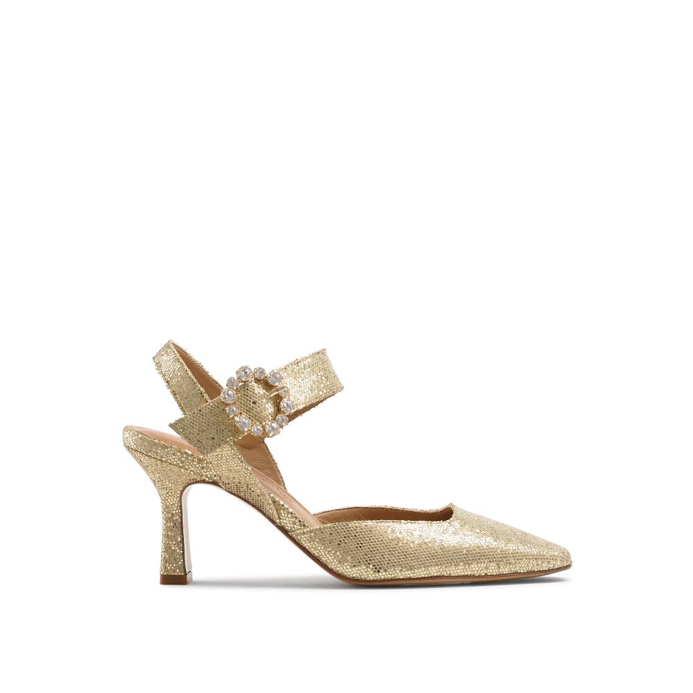 Russell And Bromley Strictly Snipped Tå Court Høye Hæler Dame Gull | 248DEBWK