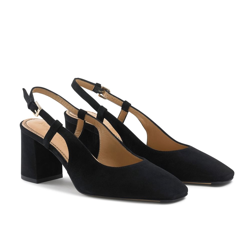 Russell And Bromley Sugar Pie Slingback Block Høye Hæler Dame Svarte | 074LAVTE