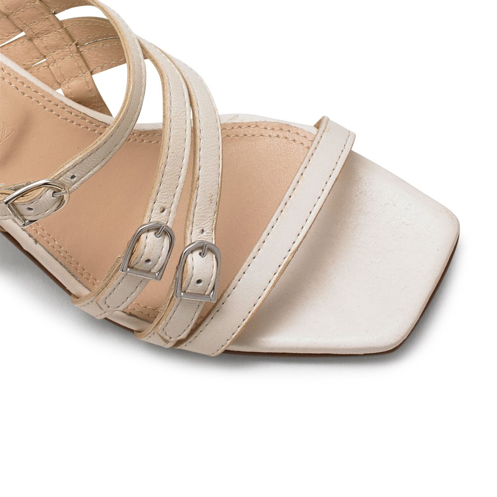 Russell And Bromley Sun Beam Strappy Spenne Sandaler med Hæl Dame Hvite | 164GRAQO