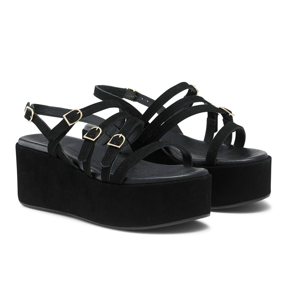 Russell And Bromley Sunshine Spenne Wedge Dame Svarte | 583WYDFJ