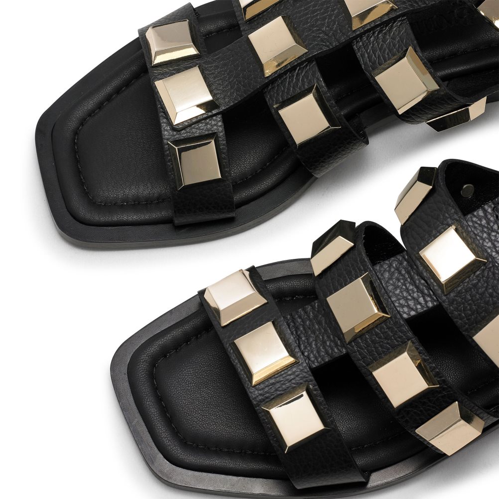 Russell And Bromley Titan Pyramid Stud Gladiator Flate Sandaler Dame Svarte Gull | 521NLEWT