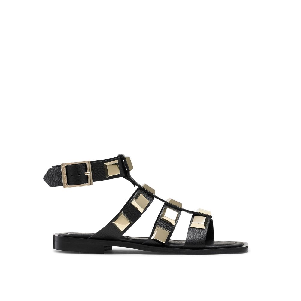 Russell And Bromley Titan Pyramid Stud Gladiator Flate Sandaler Dame Svarte Gull | 521NLEWT