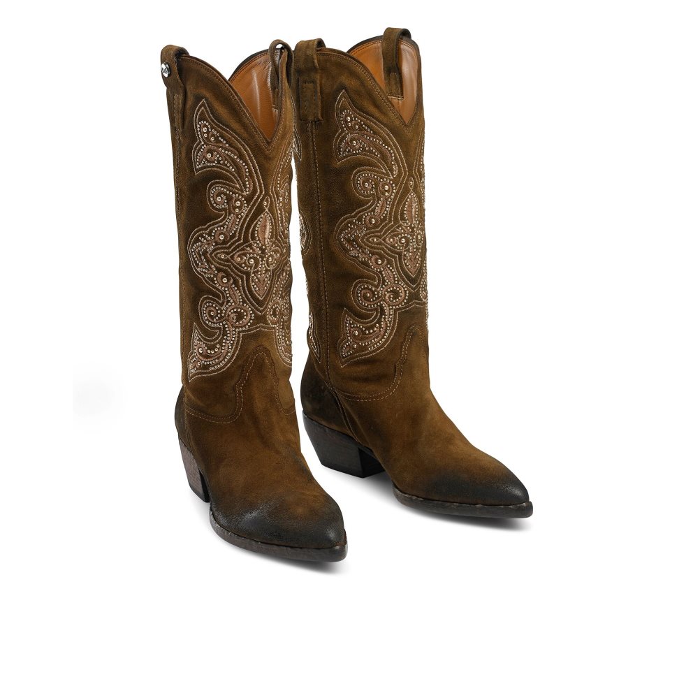 Russell And Bromley Wildwest Embroidered Western Knehøye Støvletter Dame Brune | 852BYPVA