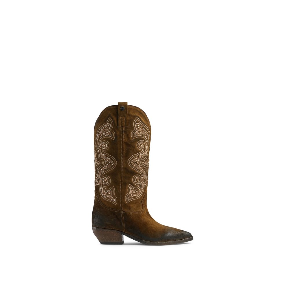 Russell And Bromley Wildwest Embroidered Western Knehøye Støvletter Dame Brune | 852BYPVA