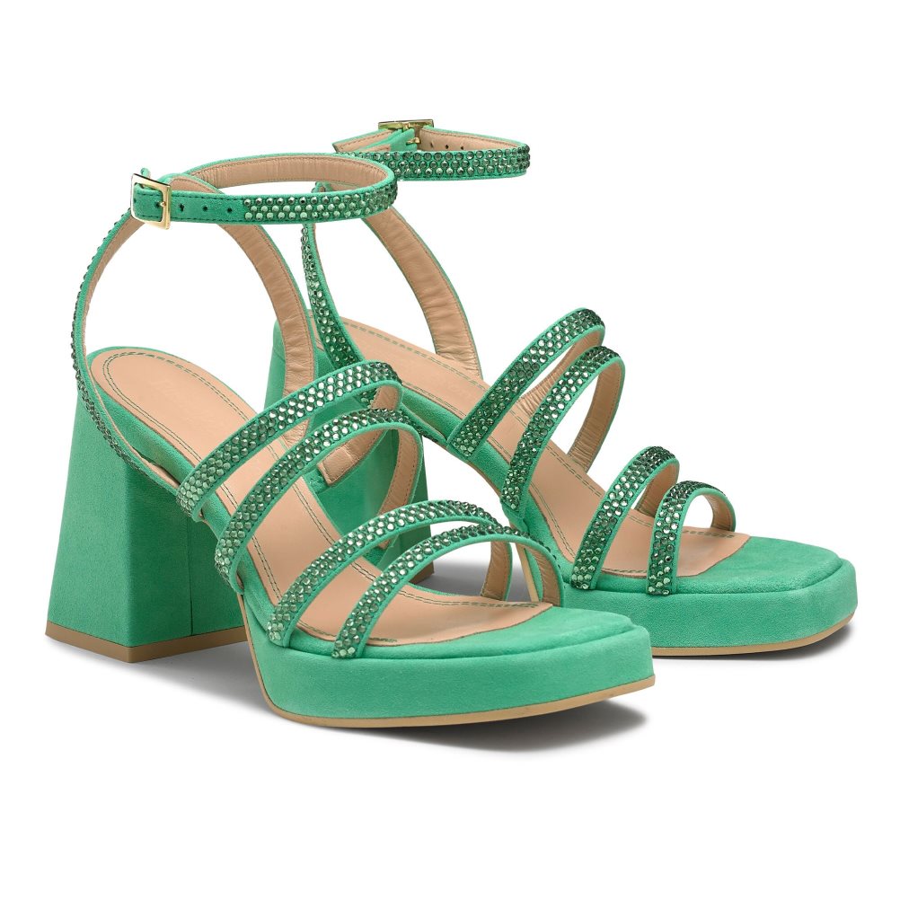 Russell And Bromley Yeahbaby+ Jewelled Strappy Sandaler med Hæl Dame Grønn | 706FALXE