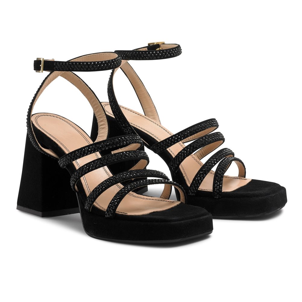 Russell And Bromley Yeahbaby+ Jewelled Strappy Sandaler med Hæl Dame Svarte | 829VAWXK