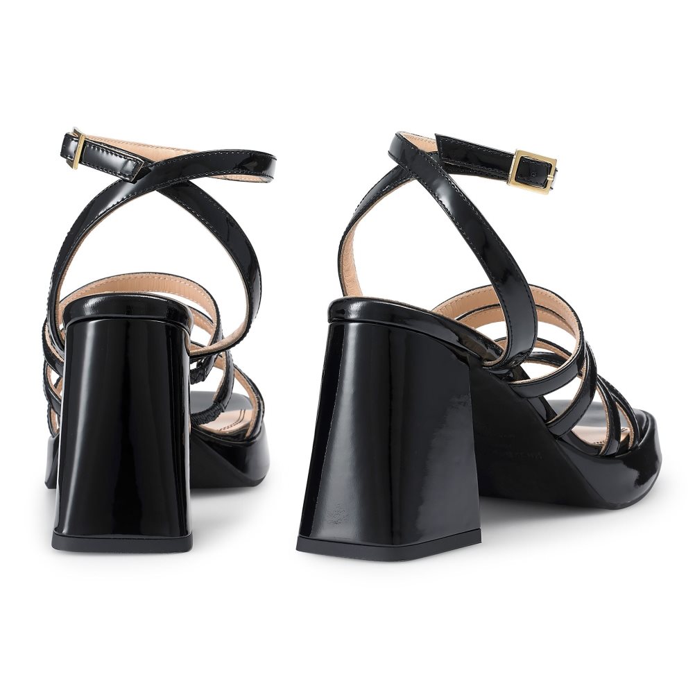 Russell And Bromley Yeahbaby Strappy Flared Platform Sandaler med Hæl Dame Svarte | 043UHQYG