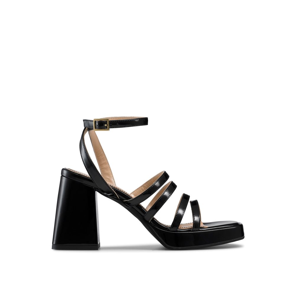 Russell And Bromley Yeahbaby Strappy Flared Platform Sandaler med Hæl Dame Svarte | 043UHQYG