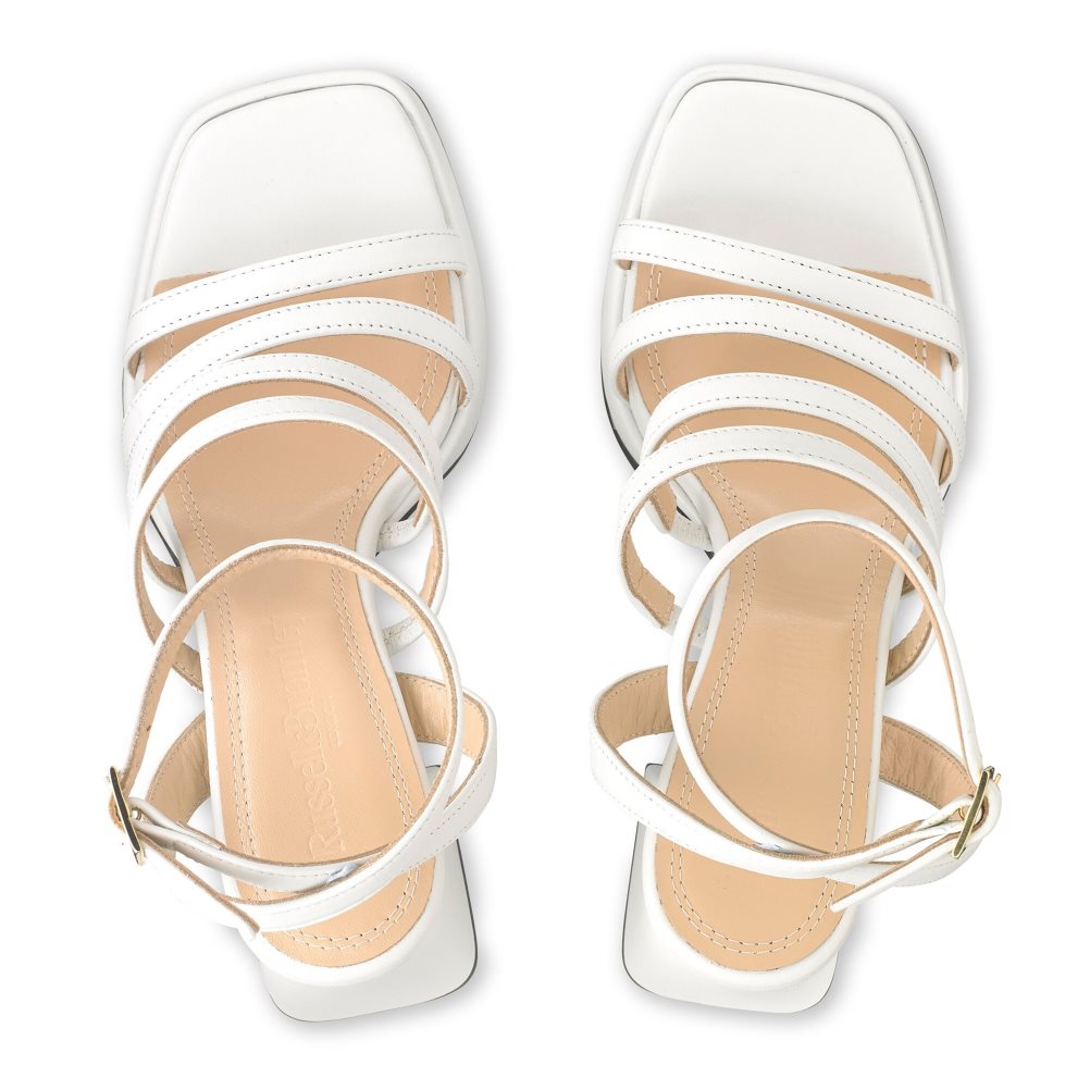 Russell And Bromley Yeahbaby Strappy Flared Platform Sandaler med Hæl Dame Hvite | 564BPRCZ