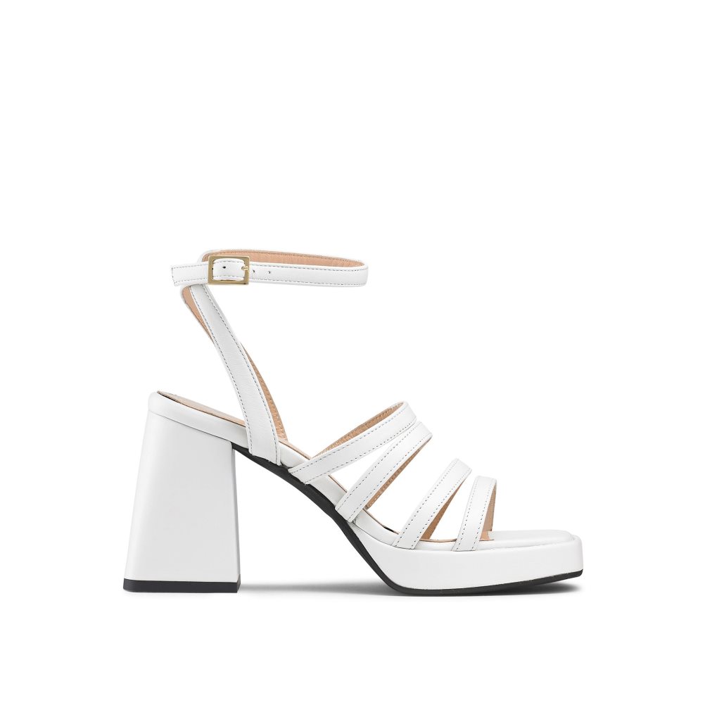 Russell And Bromley Yeahbaby Strappy Flared Platform Sandaler med Hæl Dame Hvite | 564BPRCZ