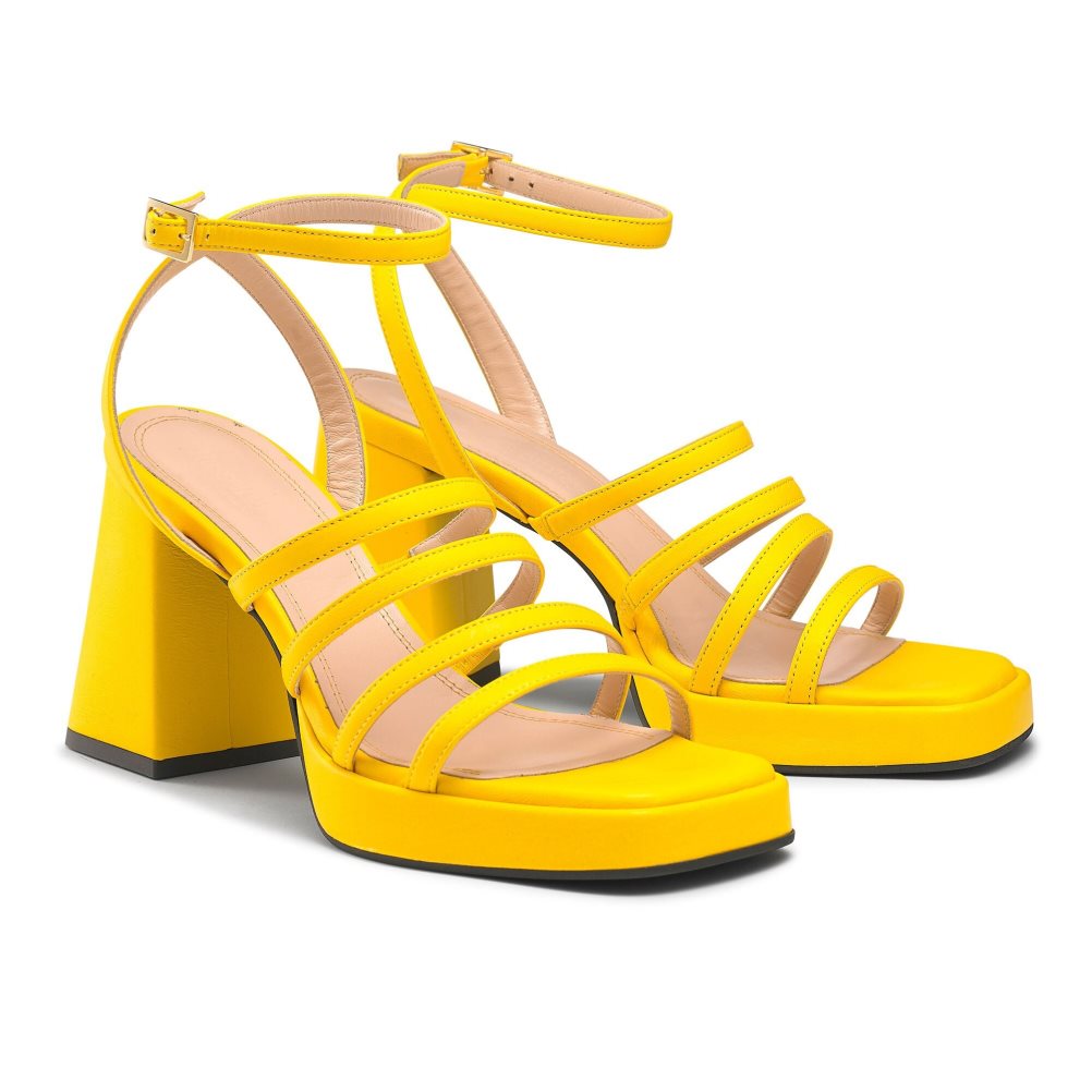 Russell And Bromley Yeahbaby Strappy Flared Platform Sandaler med Hæl Dame Gul | 803XYFDW