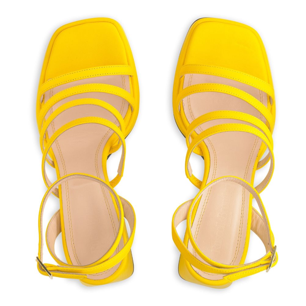 Russell And Bromley Yeahbaby Strappy Flared Platform Sandaler med Hæl Dame Gul | 803XYFDW