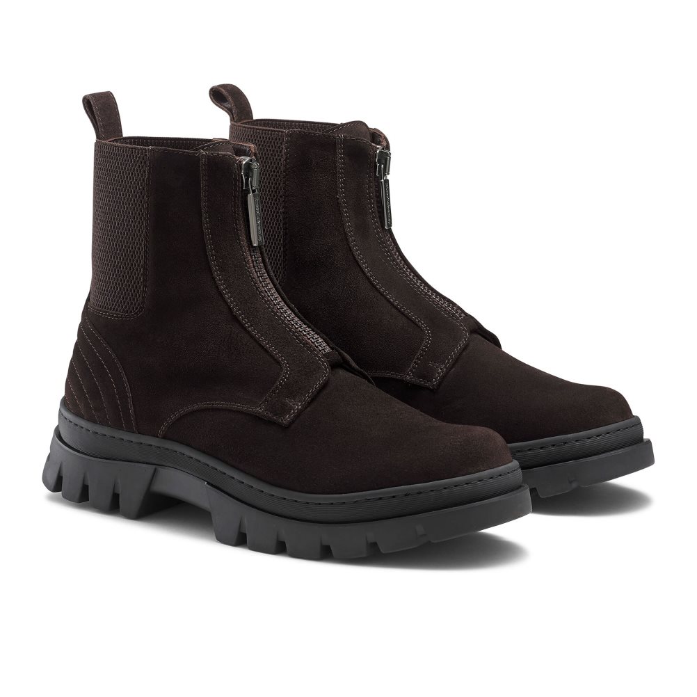 Russell And Bromley Zip Wire Dryleks Zip Up Ankelstøvletter Herre Sjokolade | 489QMPLB