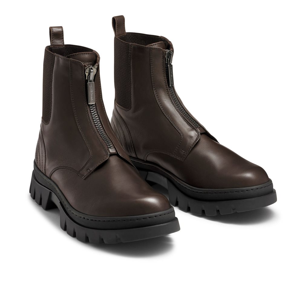 Russell And Bromley Zip Wire Dryleks Zip Up Ankelstøvletter Herre Sjokolade | 659YWUPT