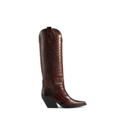 Russell And Bromley Saloon Western Knehøye Støvletter Dame Mørke Brune | 490FZNIL